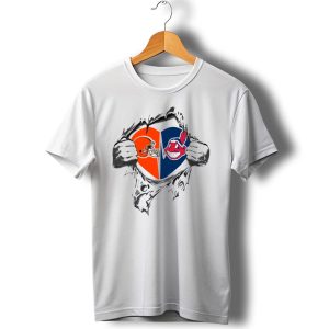Cleveland Browns And Indians Heart Symbol With Split Logos T-Shirt