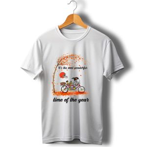 Cleveland Browns Baby Yoda Autumn Snoopy Tandem Bicycle Its The Most Wonderful Time Of The Year T-Shirt