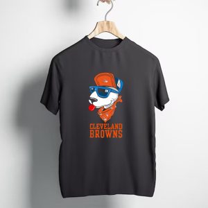 Cleveland Browns Bull Terrier with Sunglasses and Bandana T-Shirt