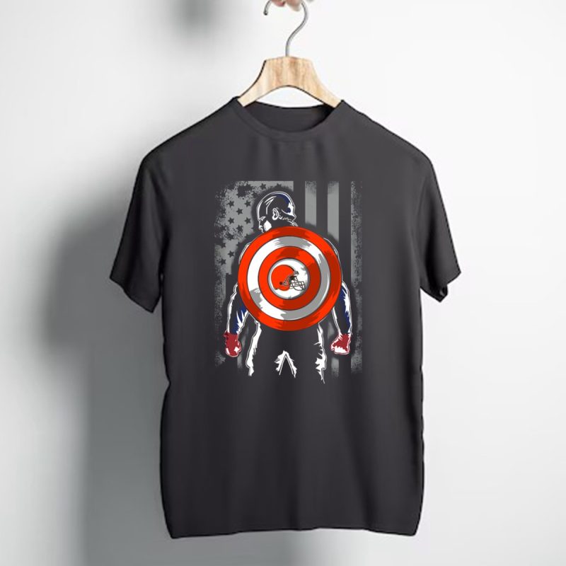 Cleveland Browns Captain America Shield Usa Flag Backdrop T Shirt 1 T Shirt 1