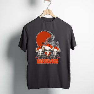 Cleveland Browns Christmas Elephants In Santa Hats Football Helmet T-Shirt