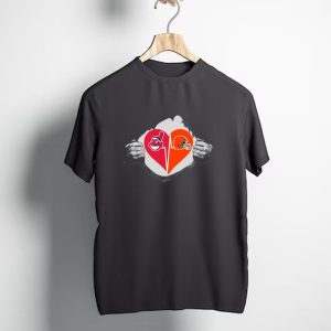 Cleveland Browns Heart With Cleveland Indians Logo Inside Torn Chest T-Shirt