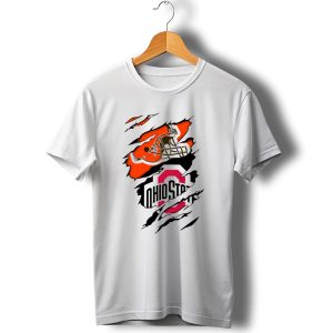 Cleveland Browns Helmet And Ohio State Buckeyes Logo Ripped T-Shirt
