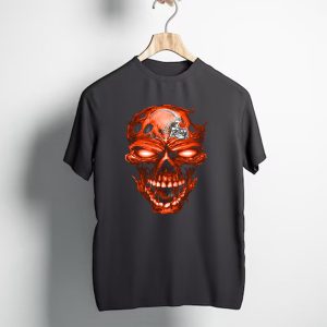 Cleveland Browns Helmet On Fiery Red Skull T-Shirt