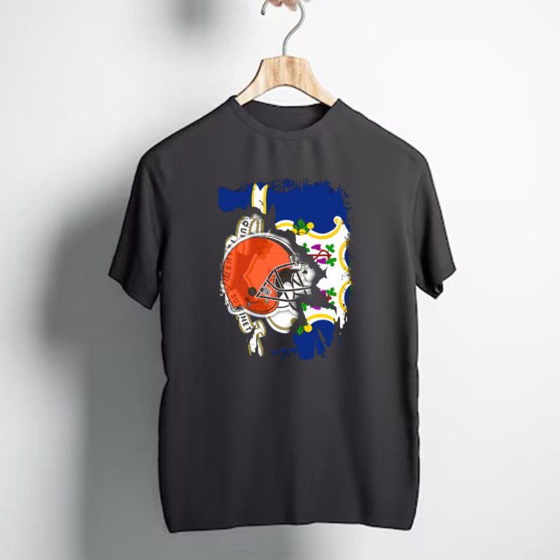 Cleveland Browns Helmet Over Connecticut State Flag T Shirt 1 T Shirt 1