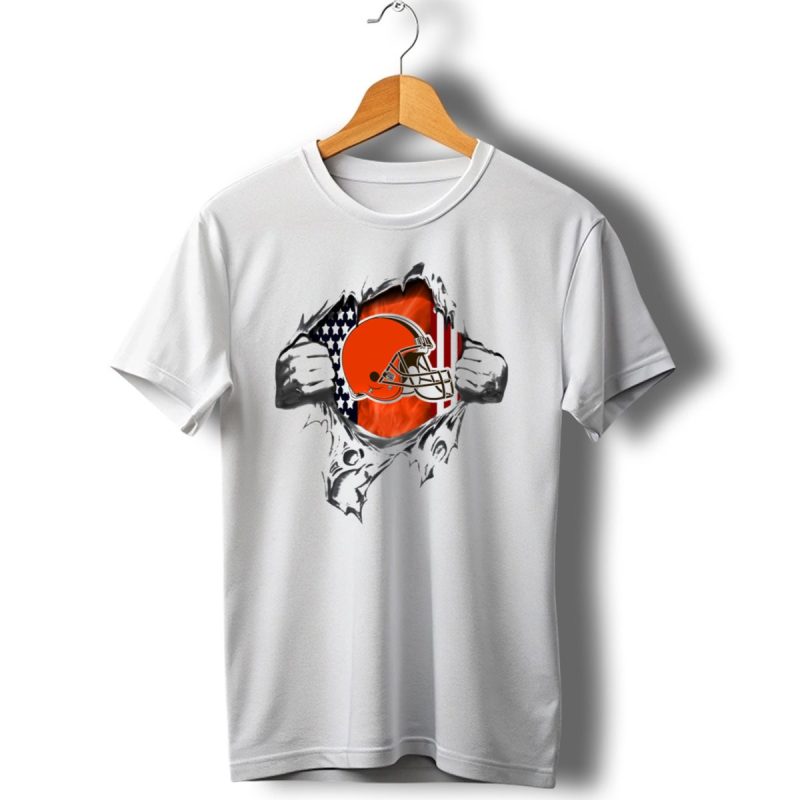 Cleveland Browns Helmet Ripped American Flag T Shirt 1 T Shirt 1