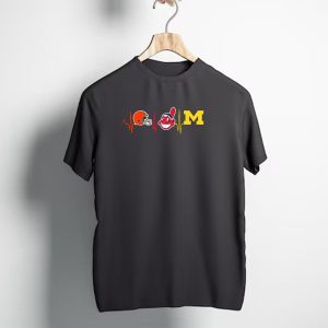 Cleveland Browns Indians Logo Michigan Wolverines Heartbeat T-Shirt
