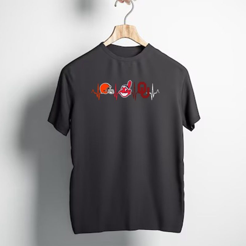 Cleveland Browns Indians Ou Heartbeat Logos T Shirt 1 T Shirt 1
