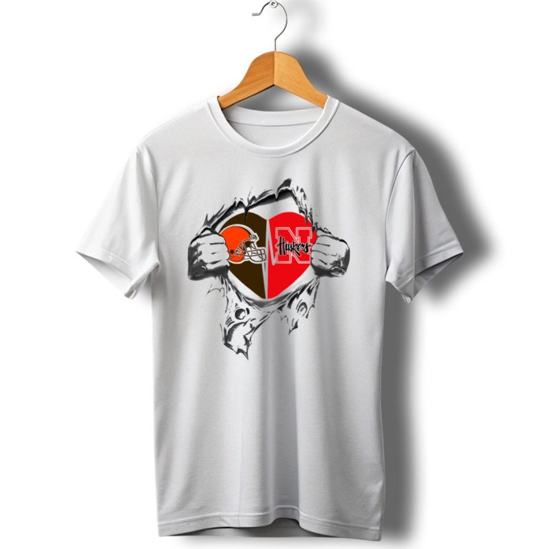 Cleveland Browns Nebraska Cornhuskers Heart Peeking Through T Shirt 1 T Shirt 1