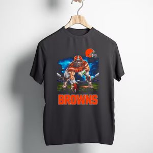 Cleveland Browns Nfl 3 Point Stance Football Player Stadium Scene T-Shirt