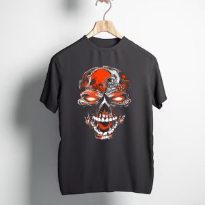 Cleveland Browns Skull Design 43 Orange Helmet Football Fan T-Shirt