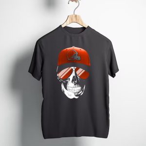 Cleveland Browns Skull with Football Helmet Hat and Sunglasses T-Shirt