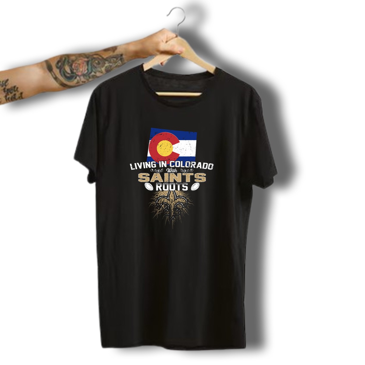 Colorado-Flag-Living-In-Colorado-With-Saints-Roots-Fleur-De-Lis-Football-Graphics-T-Shirt-1_t-shirt-3_4
