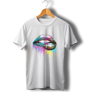 Colorful Glitter Lips Fleur De Lis New Orleans Saints T Shirt