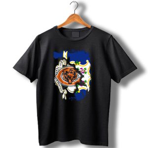 Connecticut State Flag Blended With Chicago Bears T Shirt