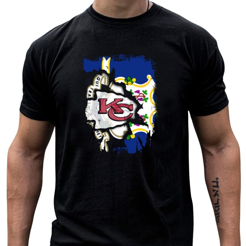 Connecticut State Flag With Kansas City Chiefs Logo Fusion T Shirt T Shirt 1 1