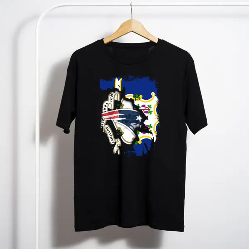 Connecticut State Flag With Patriots Logo And Qui Transtulit Sustinet T Shirt T Shirt 1