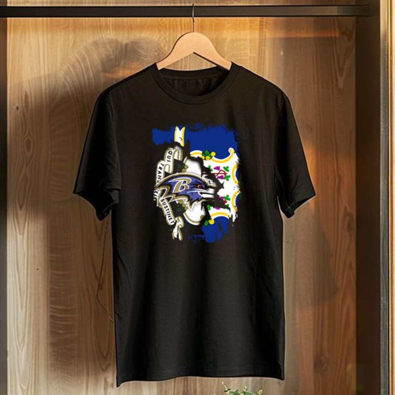 Connecticut State Flag And Baltimore Ravens Logo Fusion T Shirt 1 T Shirt 1