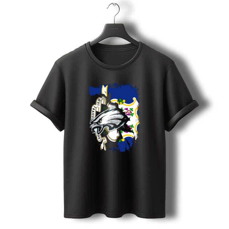 Connecticut With Eagles Qui Transtulit Sustinet Flag T Shirt T Shirt 0 1