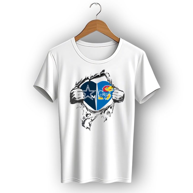 Cowboys Kansas Jayhawks Heart With Dallas Cowboys Star And Ku Jayhawk Mascot T Shirt 1 T Shirt 1