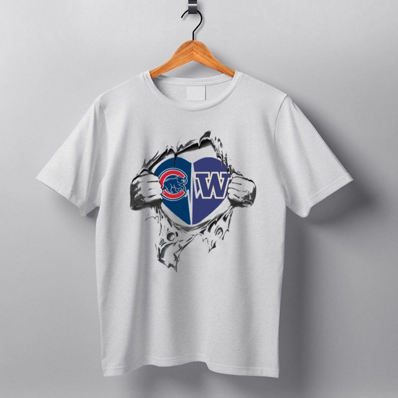 Cubs Huskis Heart Torn Open Chicago Bears Washington Huskies T Shirt 1 T Shirt 1