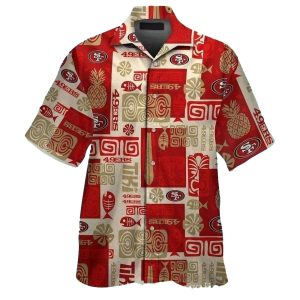 Cultural Fusion 49ers Beige And Red Tiki Pattern Hawaiian Shirt