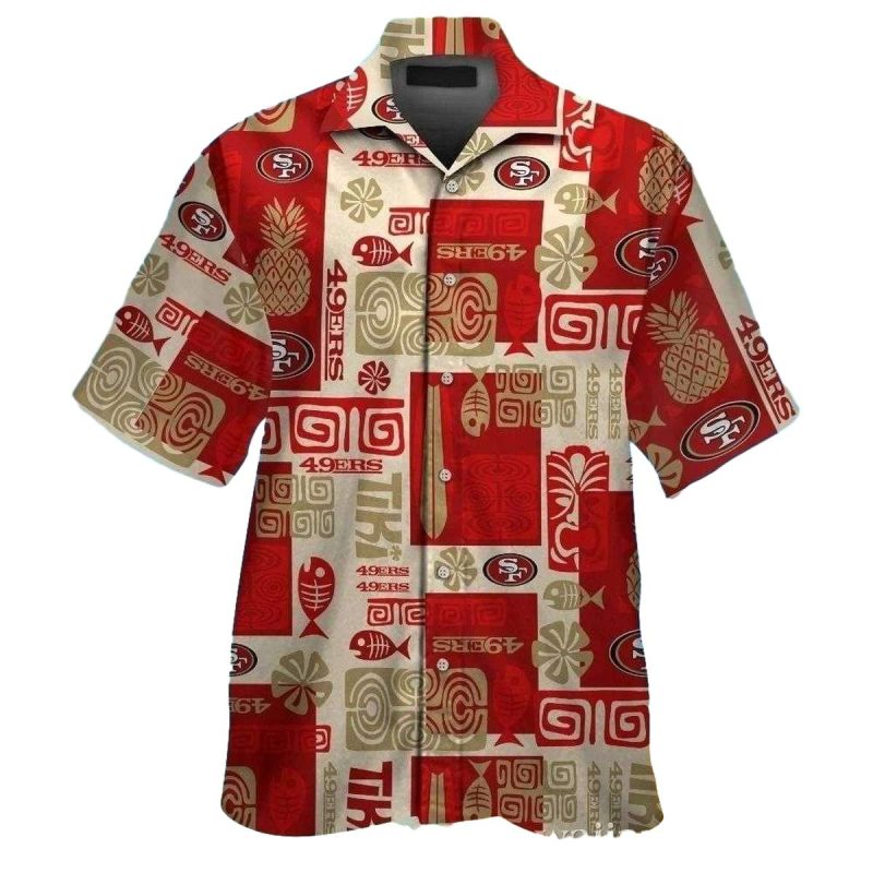 Cultural Fusion 49Ers Beige And Red Tiki Pattern Hawaiian Shirt 1
