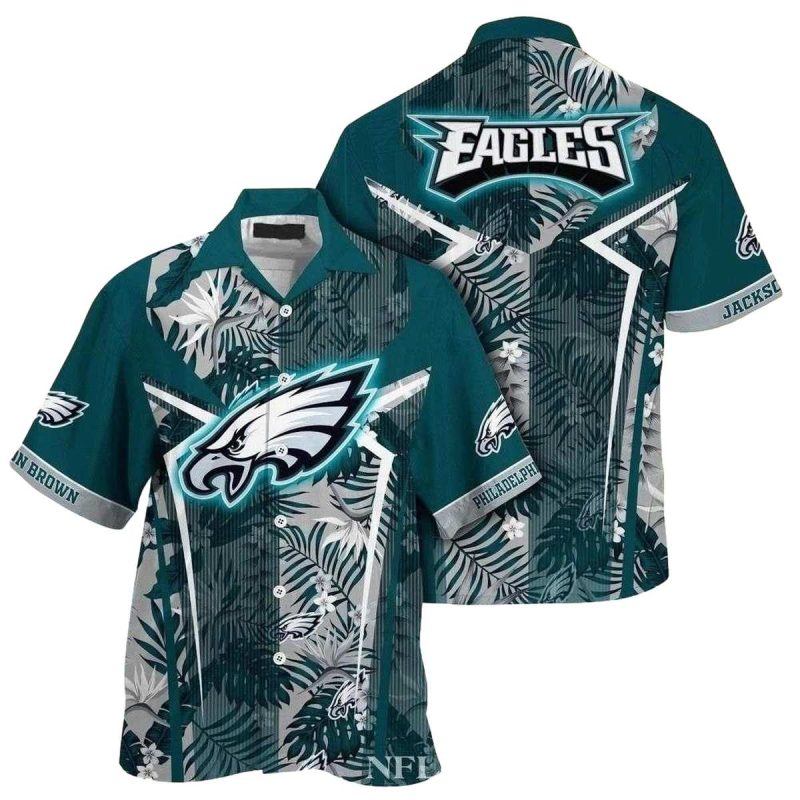 Customizable Name Tropical Leaf Philadelphia Eagles Hawaiian Shirt 1