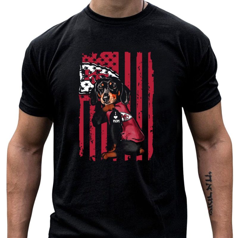 Dachshund I Love Mom Kansas City Chiefs Red Stripes T Shirt T Shirt 1 1