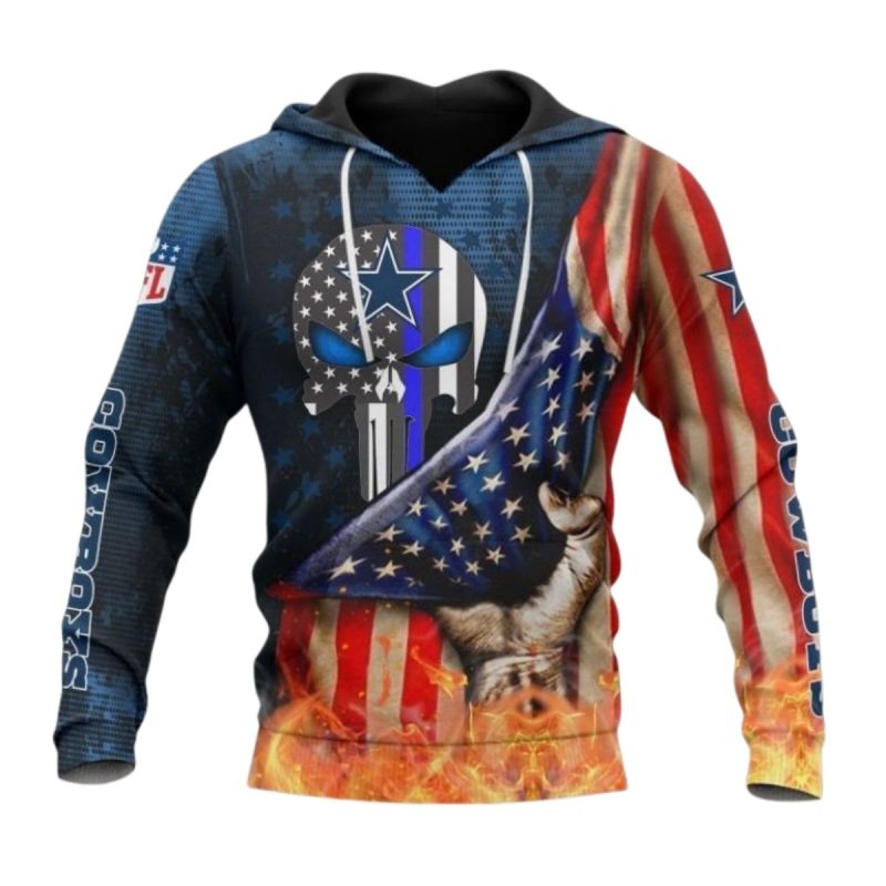 Dallas Cowboys American Flag Skull Aop Hoodie 1