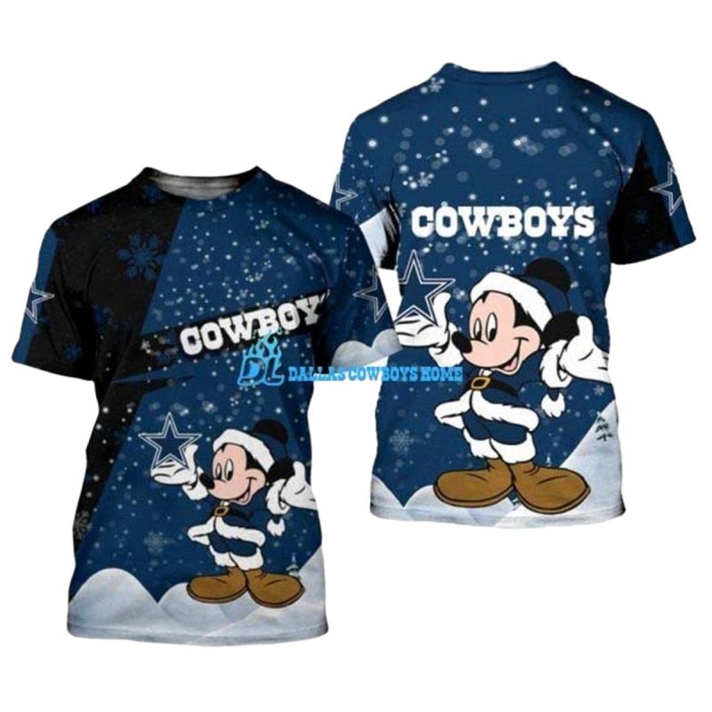 Dallas Cowboys And Mickey Mouse Christmas Pattern Aop T Shirt 1