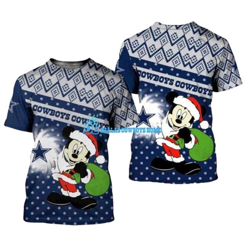 Dallas Cowboys And Mickey Mouse Santa Claus Funny Aop T Shirt 1