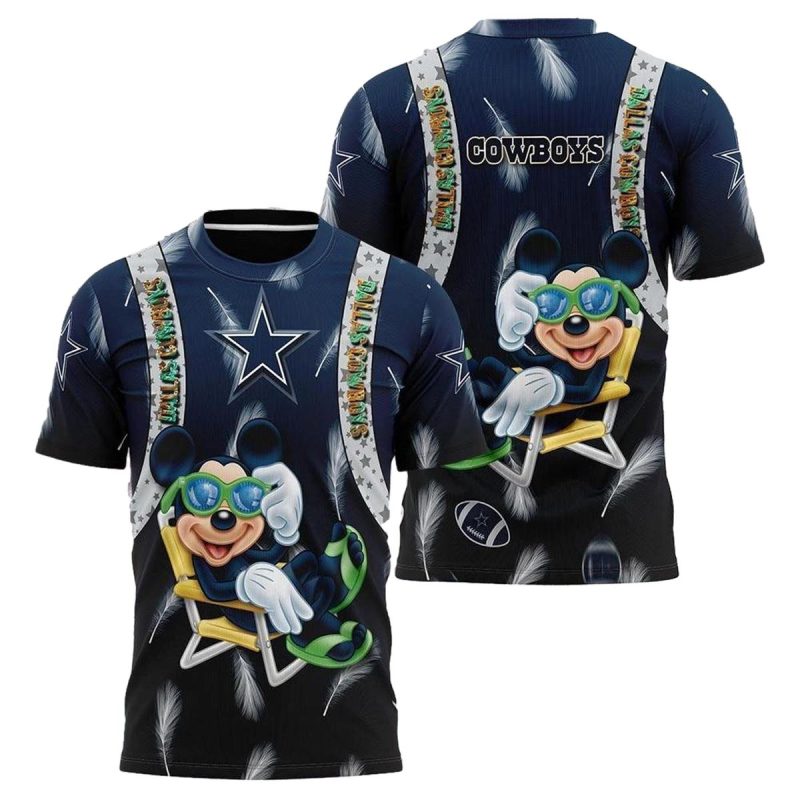 Dallas Cowboys And Mickey Mouse With Glass Funny Aop T Shirt 1