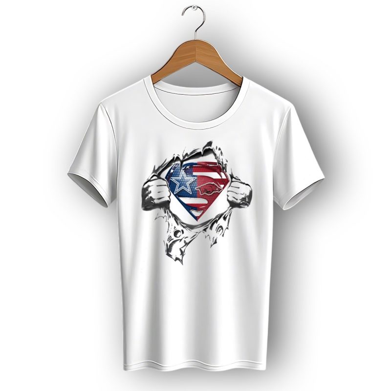 Dallas Cowboys Arkansas Razorbacks Superman Shield Inside Ripped Chest T Shirt 1 T Shirt 1
