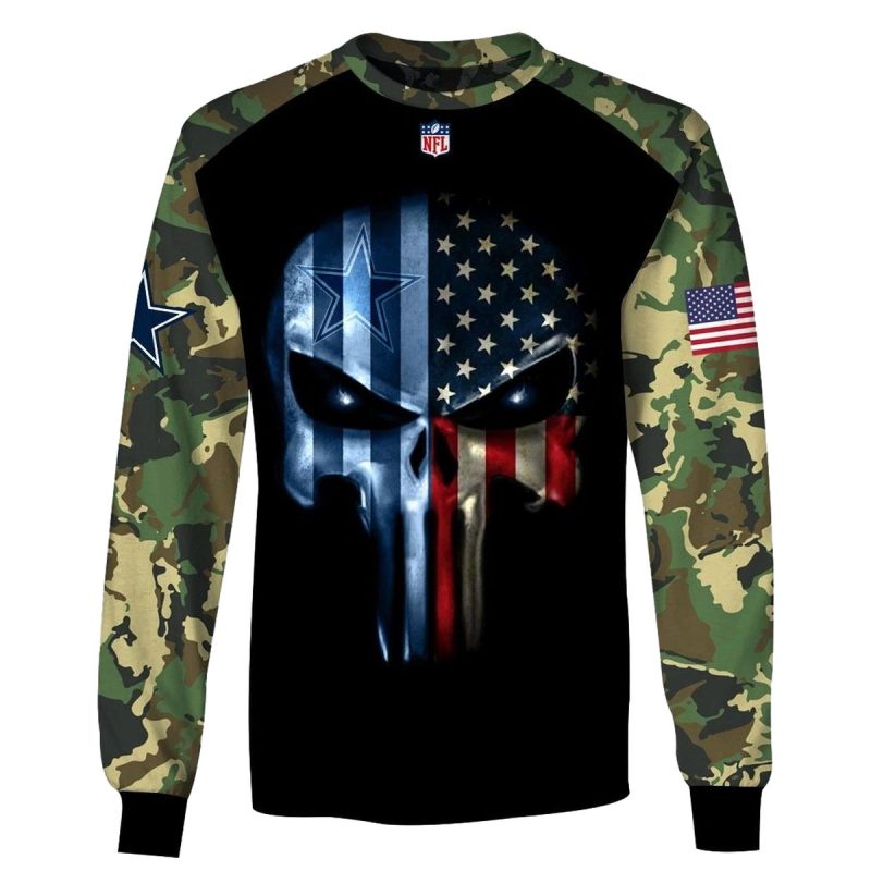Dallas Cowboys Army Camouflage American Flag Punisher Skull Aop Sweatshirt 1