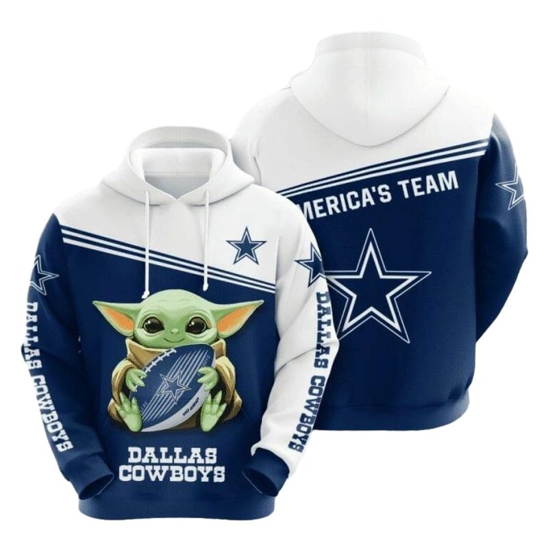Dallas Cowboys Baby Yoda Hug Ball Aop Hoodie 1