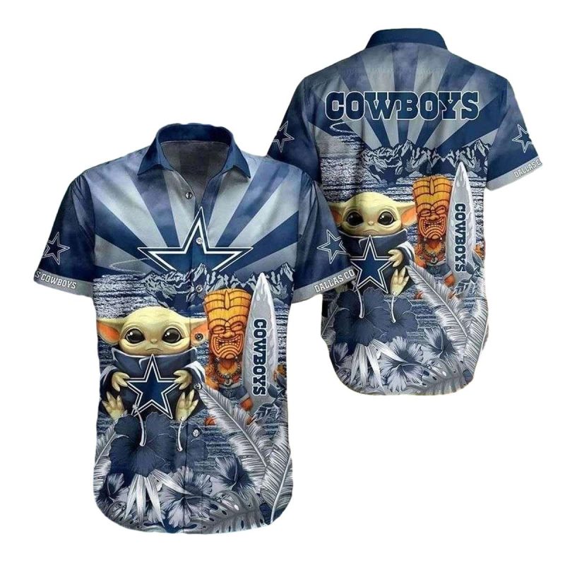 Dallas Cowboys Baby Yoda Surfing Funny Hawaiian Shirt 1