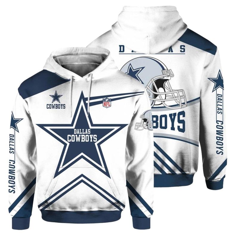 Dallas Cowboys Big Logo And Helmet White Aop Hoodie 1