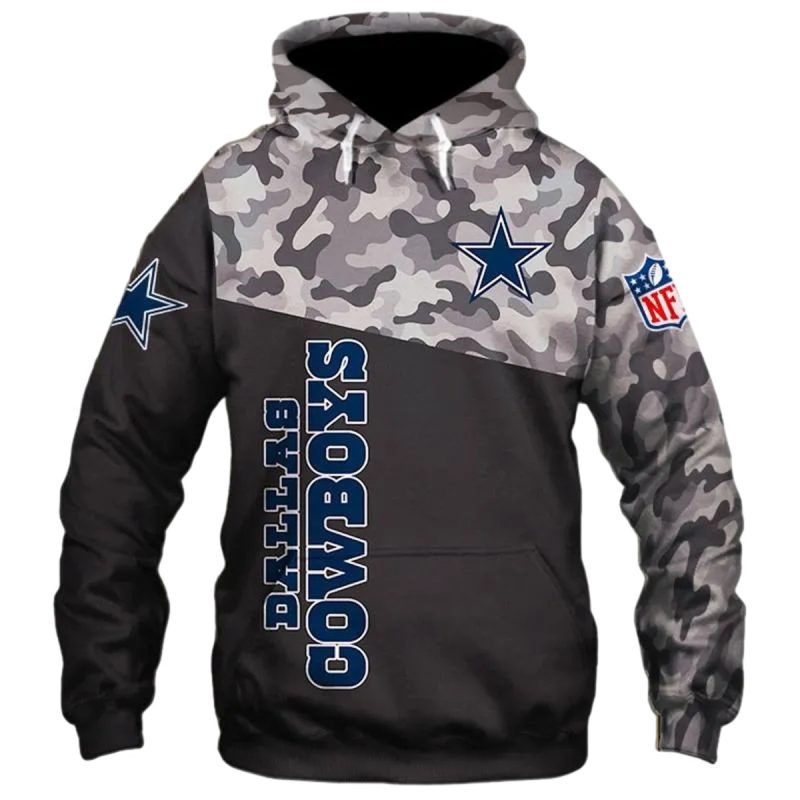 Dallas Cowboys Black And Military Pattern Aop Hoodie 1