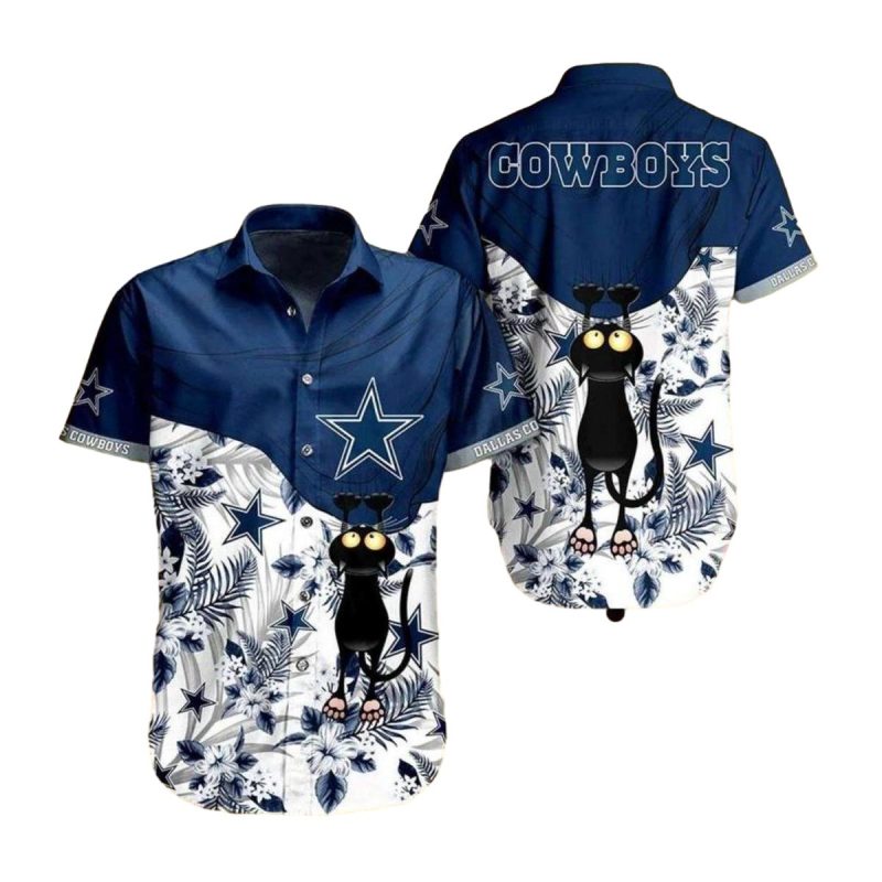 Dallas Cowboys Black Cat And Palm Leaves Hawaiian Shirt 1
