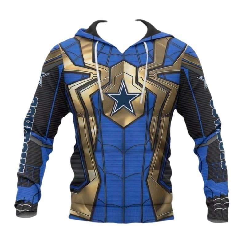 Dallas Cowboys Blue Golden Spider Man Aop Hoodie 1