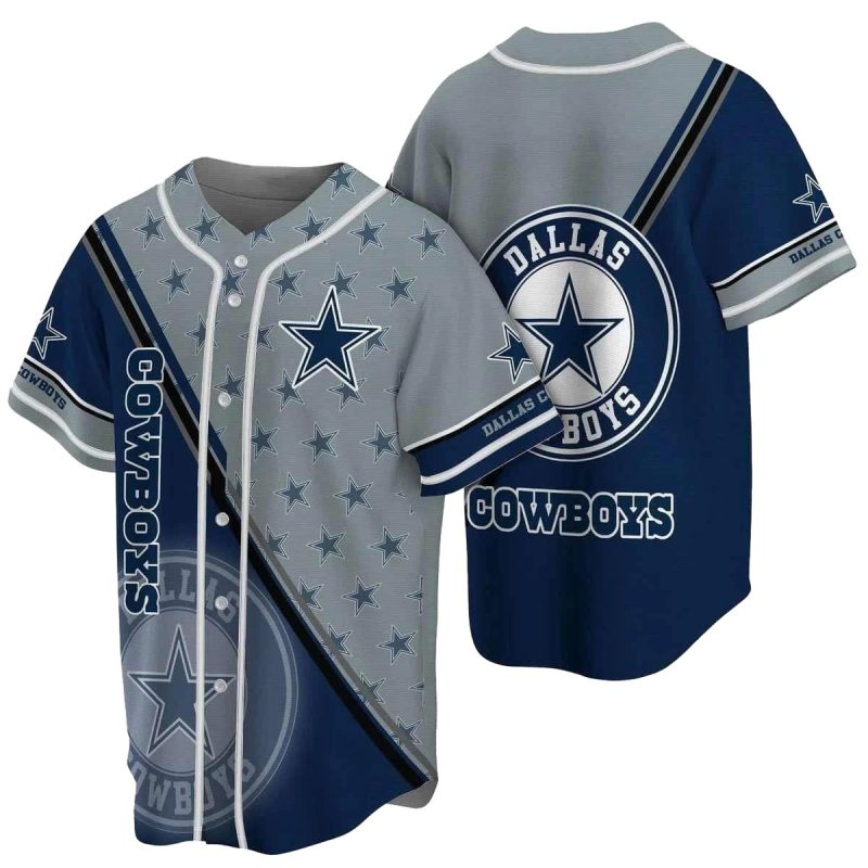 Dallas Cowboys Bulti Logo Blue And Silver Pattern Baseball Jersey 1