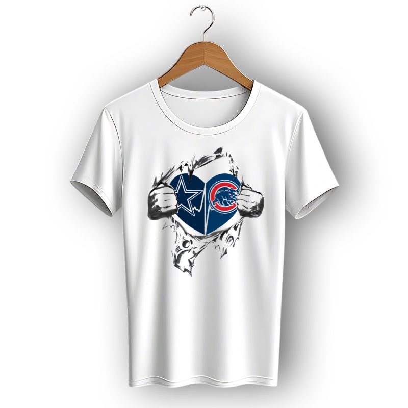 Dallas Cowboys Chicago Cubs Heart Logo Peeling Effect T Shirt 1 T Shirt 1