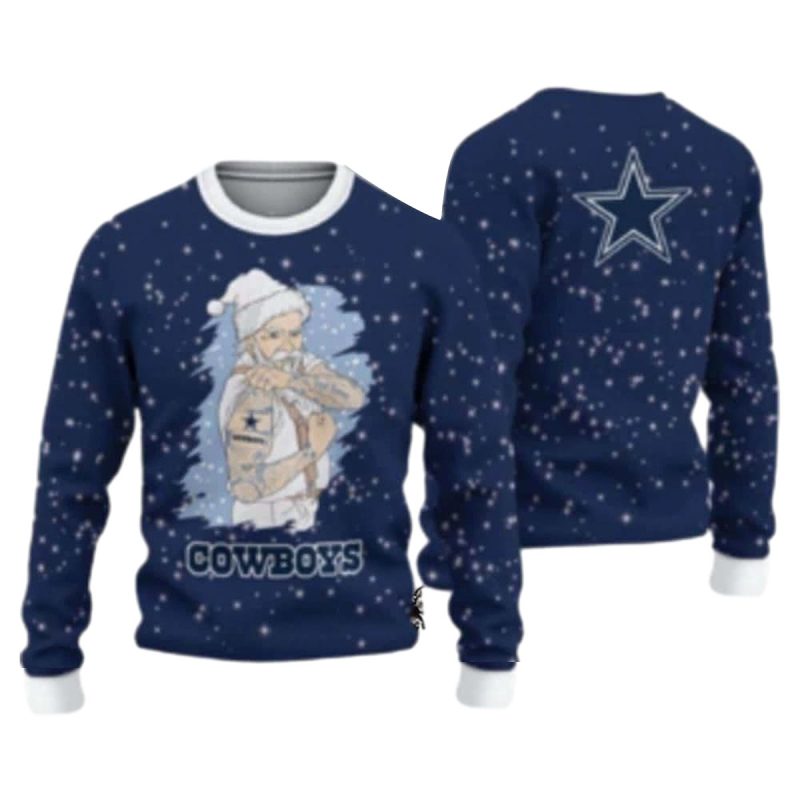 Dallas Cowboys Christmas Santa Claus Tattoo Ugly Sweater 1