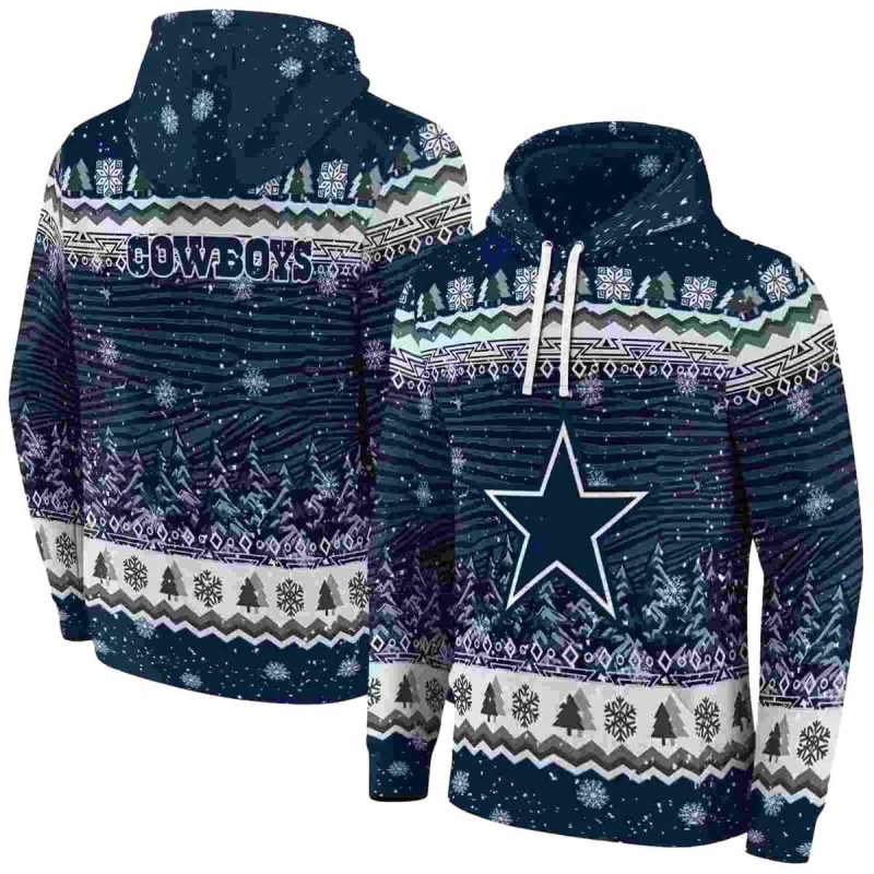 Dallas Cowboys Christmas Trees Ugly Christmas Blue Aop Hoodie 1