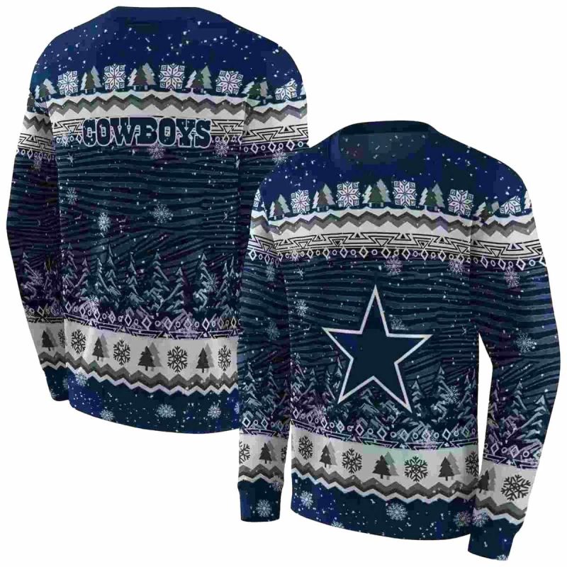 Dallas Cowboys Christmas Trees Ugly Christmas Blue Aop Sweatshirt 1