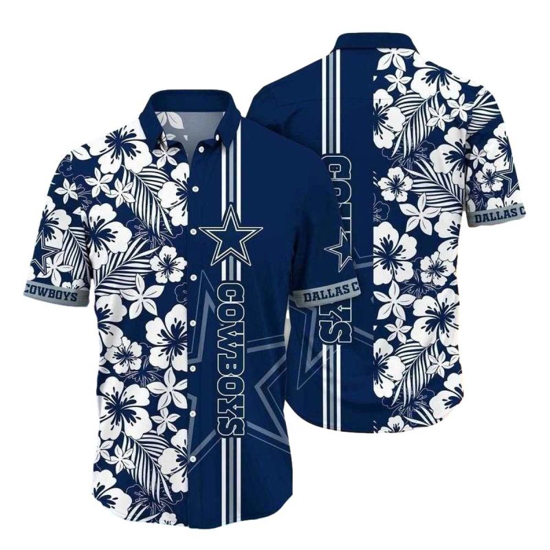 Dallas Cowboys Classic Hibiscus Monochrome Elegance Hawaiian Shirt 1