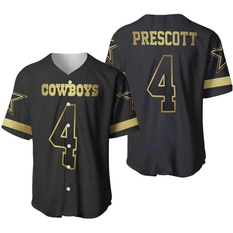 Dallas Cowboys Dak Prescott Black Golden Baseball Jersey 1