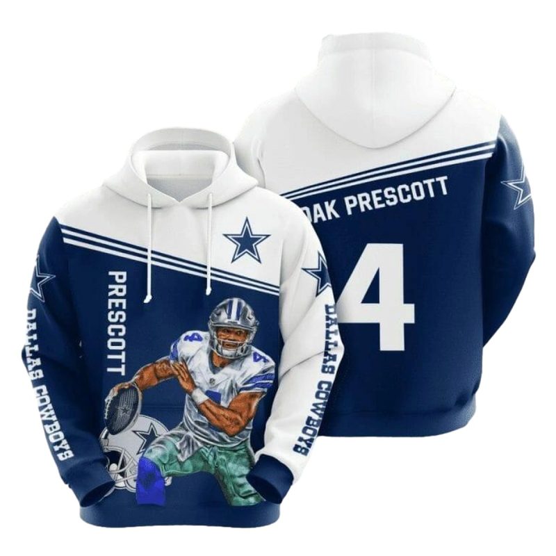 Dallas Cowboys Dak Prescott Blue White 4 Aop Hoodie 1