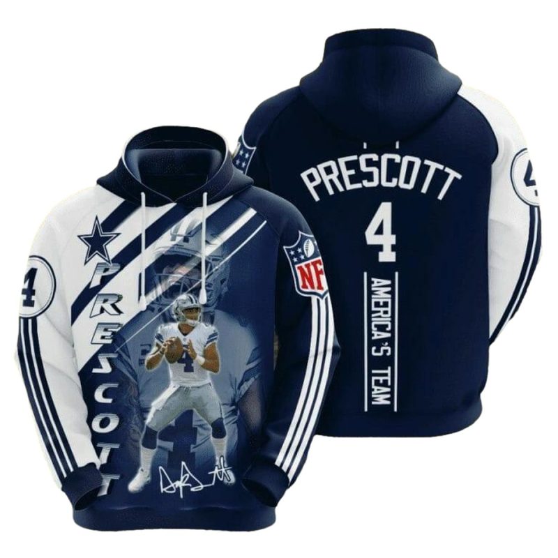 Dallas Cowboys Dak Prescott Blue White Aop Hoodie 1